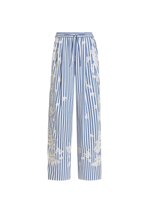 Dolce & Gabbana striped poplin trousers with embroidery and rhinestones - Blue