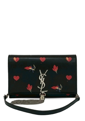 Saint Laurent Pre-Owned 2013-2025 Calfskin Heart and Smoking Lips Monogram Kate Tassel Wallet on Chain crossbody bag - Black
