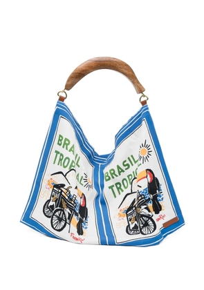 FARM Rio wooden handle graphic tote bag - White