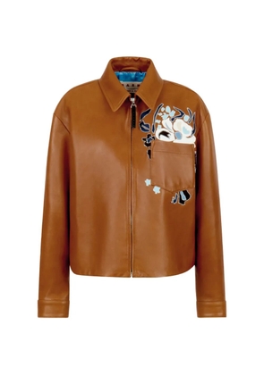 Marni floral intarsia leather overshirt - Brown