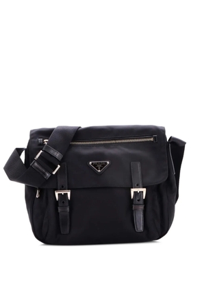 Prada Pre-Owned Double Buckle Flap Messenger Bag Tessuto Large business bag - Black