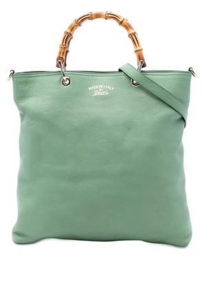Gucci Pre-Owned 2016-2025 Tall Leather Bamboo Shopper Tote satchel - Green