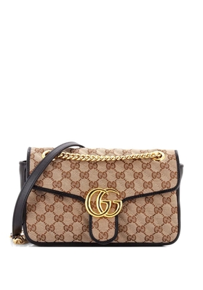 Gucci Pre-Owned GG Marmont Flap Bag Diagonal Quilted GG Canvas with Leather Small shoulder bag - Brown