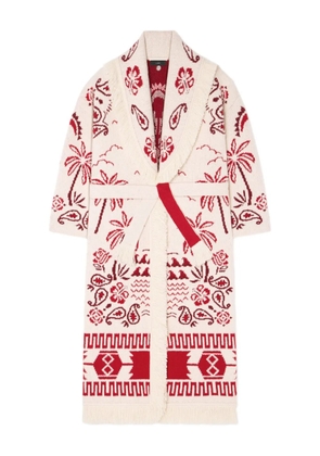 Alanui palm-tree pattern fringe coat - 0F25-Chalk-Ruby