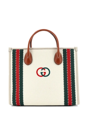 Gucci Pre-Owned Interlocking G Web Embroidered Canvas Medium tote bag - Neutrals