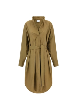 Nude open collar long sleeves dress - Brown