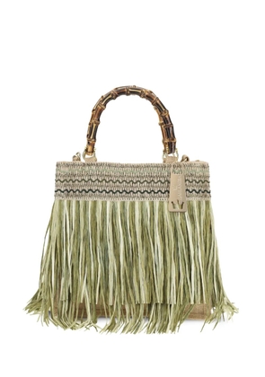 la milanesa medium Calla fringed-details bamboo-handle tote bag - Green