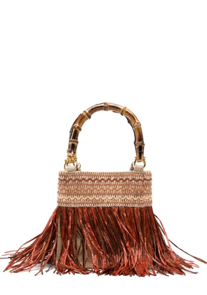 la milanesa small Calla fringe bamboo handle tote bag - Brown