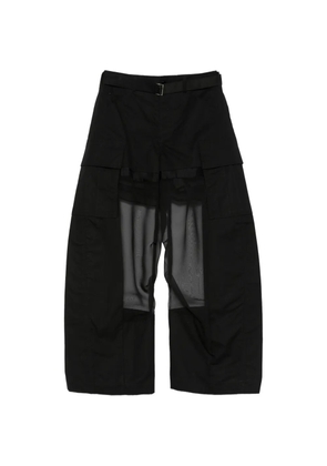 sacai cargo-pocket sheer-detail trousers - Black