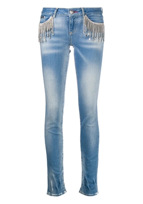Philipp Plein crystal-fringe slim-fit jeans - Blue