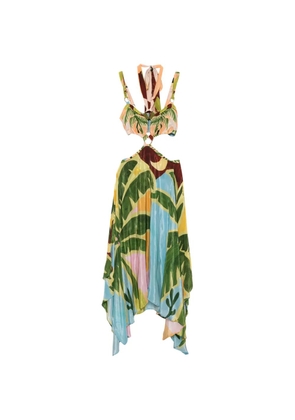 FARM Rio tropical-print asymmetric midi dress - Green