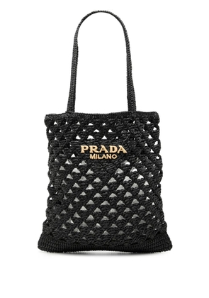 Prada Pre-Owned 2013-2025 Raffia Effect Crochet Logo Embroidered tote bag - Black