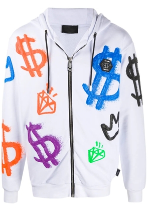 Philipp Plein Dollar Sign hooded jacket - White
