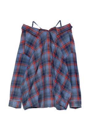 Juun.J checked off-shoulder shirt - Blue