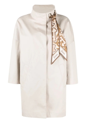 Herno scarf-embellished parka coat - Neutrals