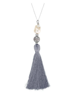 OBSIDIAN tassel necklace - Silver