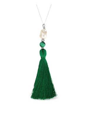 OBSIDIAN tassel pearl necklace - Silver