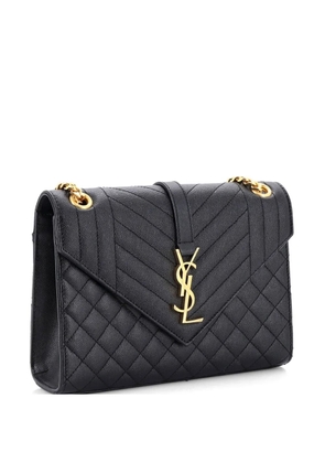 Saint Laurent Pre-Owned Classic Monogram Envelope Satchel Mixed Matelasse Leather Medium shoulder bag - Black