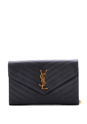 Saint Laurent Pre-Owned Classic Monogram Wallet on Chain Matelasse Chevron Leather Medium crossbody bag - Black