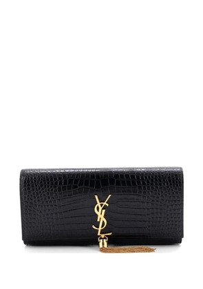Saint Laurent Pre-Owned Classic Monogram Tassel Crocodile Embossed Leather Long clutch bag - Black