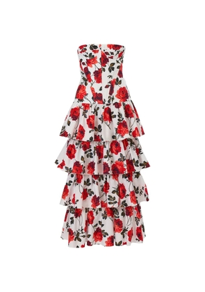 Carolina Herrera rose-print tiered midi dress - White