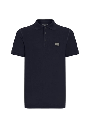 Dolce & Gabbana button logo-plaque polo shirt - Blue