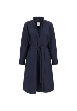 Nude open collar belted shirt dress - Blue
