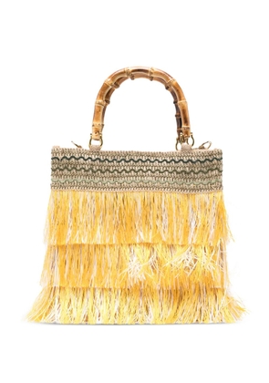 la milanesa medium Orchidea fringed bamboo-handle tote bag - Yellow