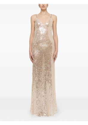 NISSA sequined backless maxi dress - Neutrals