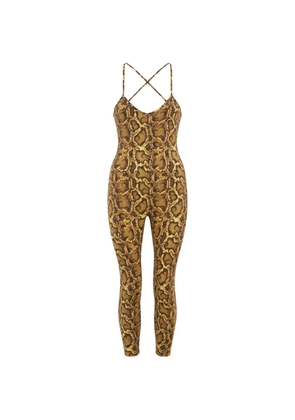 Marine Serre python-print V-neck jumpsuit - Yellow