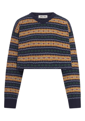 Miu Miu V-neck jacquard wool sweater - Blue
