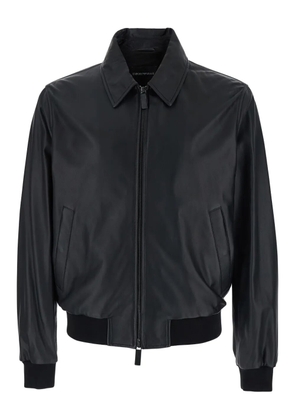 Emporio Armani ribbed-trim leather jacket - Black