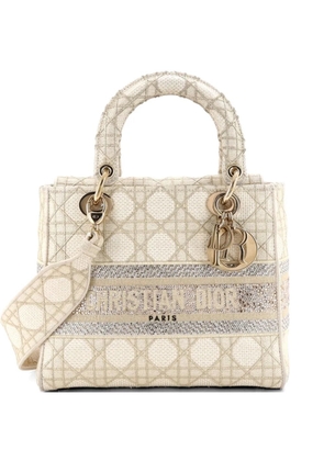 Christian Dior Pre-Owned Lady D-Lite Bag Crystal Cannage Embroidered Canvas Medium shoulder bag - Neutrals