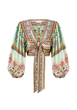 Camilla blouson sleeve tie front top - Green
