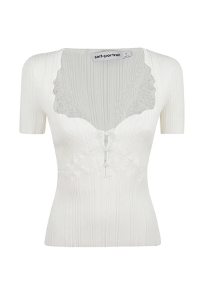 Self-Portrait lace ribbed blouse - White