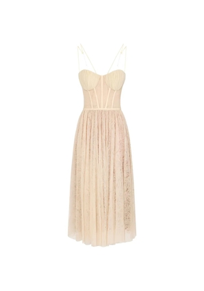 Elisabetta Franchi floral-lace midi dress - Neutrals