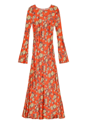 GANNI floral-print satin maxi dress - Orange