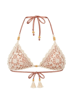 Del Maar crochet beaded triangle bikini top - Neutrals