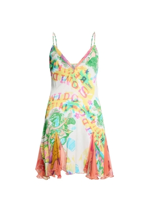 Donde Esteban printed V-neck silk mini dress - White