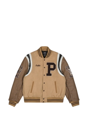 PATTA logo-patch houndstooth bomber jacket - Neutrals