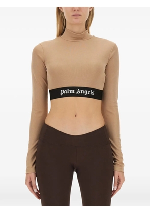 Palm Angels logo-detail cropped top - Neutrals