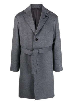 Lardini logo-appliqué belted wool coat - Grey