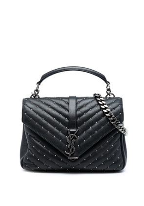 Saint Laurent Pre-Owned 2016 Medium Quilted Chevron Studded Sheepskin College satchel - Black