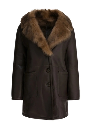 B&W fur-collar button coat - Brown