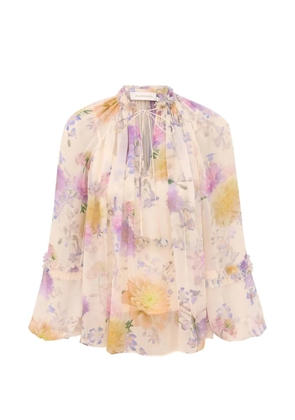 ZIMMERMANN ruffled-neck floral shirt - Neutrals