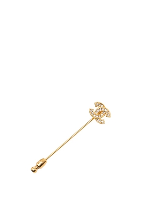 CHANEL Pre-Owned 1950-1970 Gold Plated Rhinestone CC Pin Brooch costume brooch