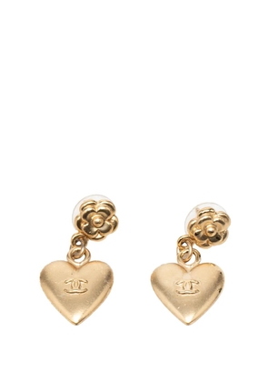 CHANEL Pre-Owned 2002 CC Gold Plated Heart Dangling Push Back Earrings costume earrings
