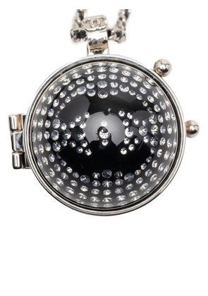 CHANEL Pre-Owned 2021 CC Silver Plated Lambskin Woven Resin Crystal Mirror Ball Pendant Necklace costume necklace - Black