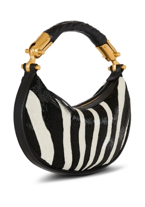 Balmain zebra-striped beaded shoulder bag - Black