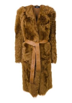 Rochas belted lamb fur coat - Brown